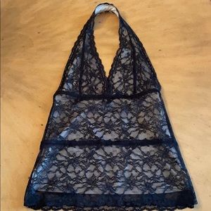 2000s Black Lace Halter Top